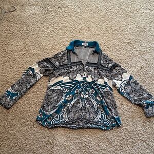 Express Teal and Black Patterned Shirt